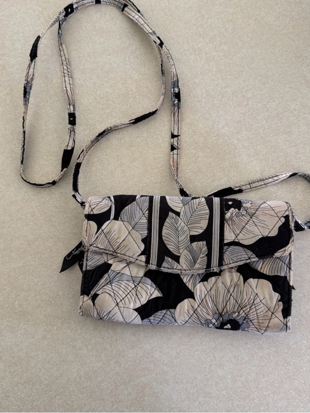 Vera Bradley Black and Cream Floral Crossbody Wallet